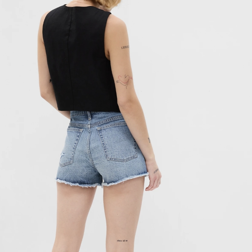 Gap High Rise Cheeky Distressed Medium Wash Denim Shorts